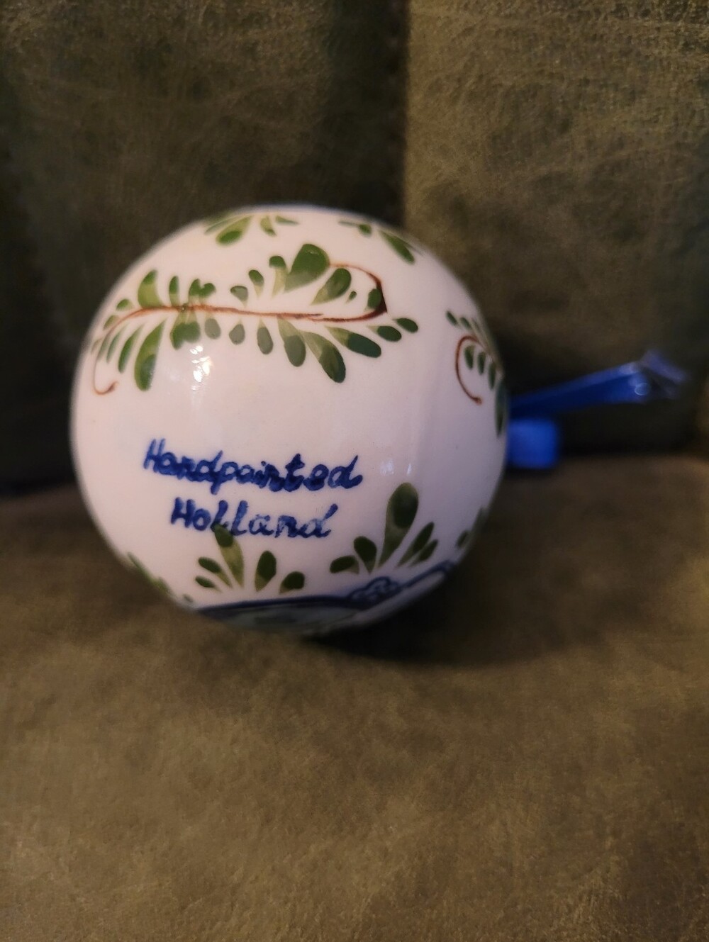 2 Vintage Holland Ceramic Holiday Ornaments - White & Green